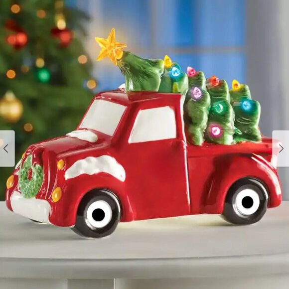 Jingles & Joy Christmas Cookie Jar Vintage Red Truck with LED Christmas Tree NWT - Picture 9 of 10